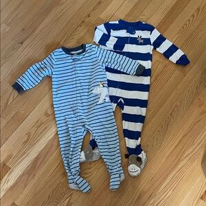 Set of 2 - Carter's footed pajamas. Blue and White Striped Footed Pajamas